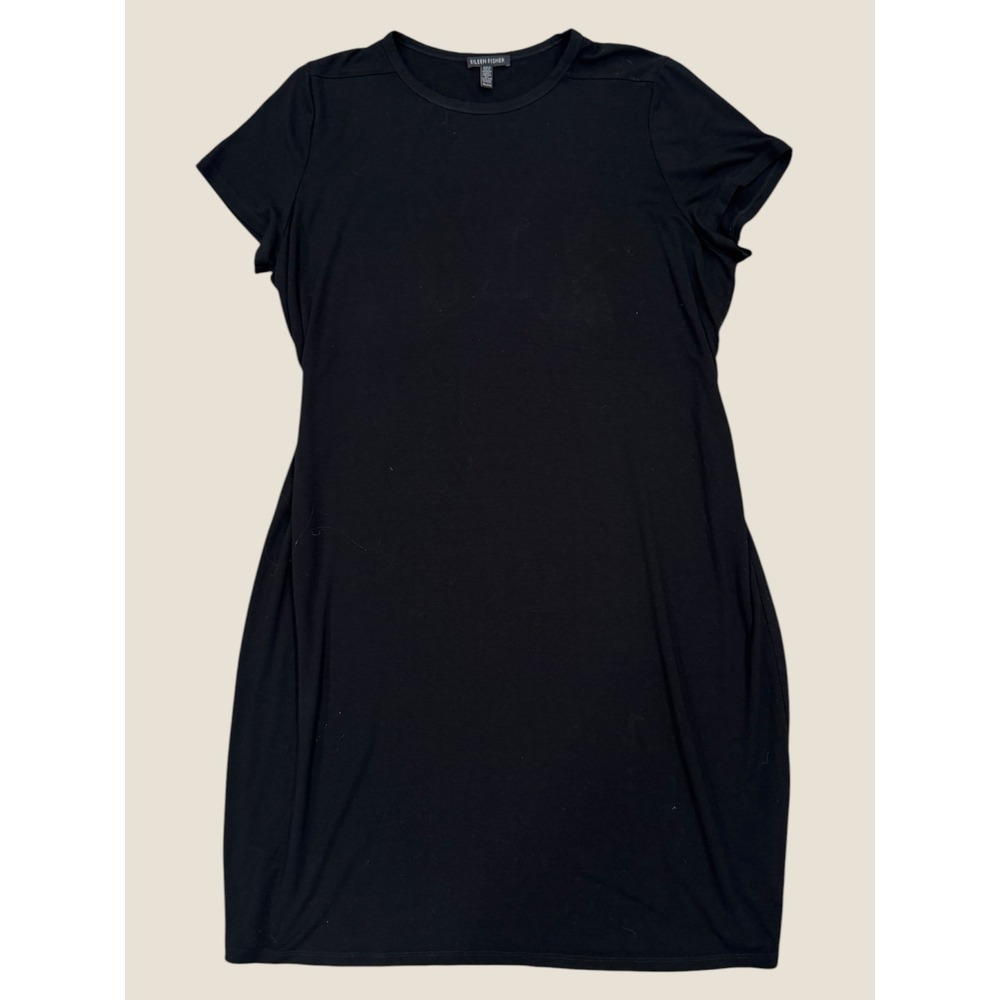 Eileen Fisher Womens XL Black Viscose Spandex Short Sleeve T-Shirt Dress